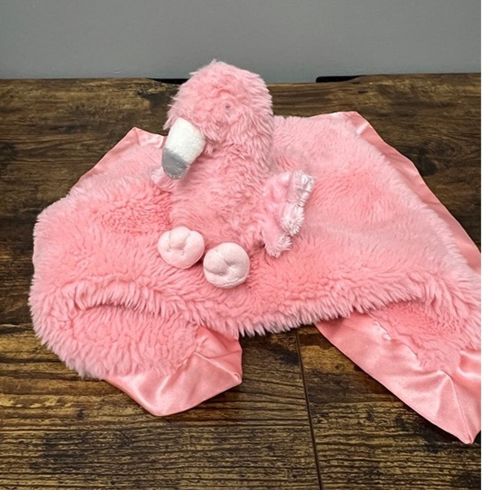 Cloud Island Pink Flamingo Security Blanket Lovey Plush Satin Trim Baby Toy 12"
